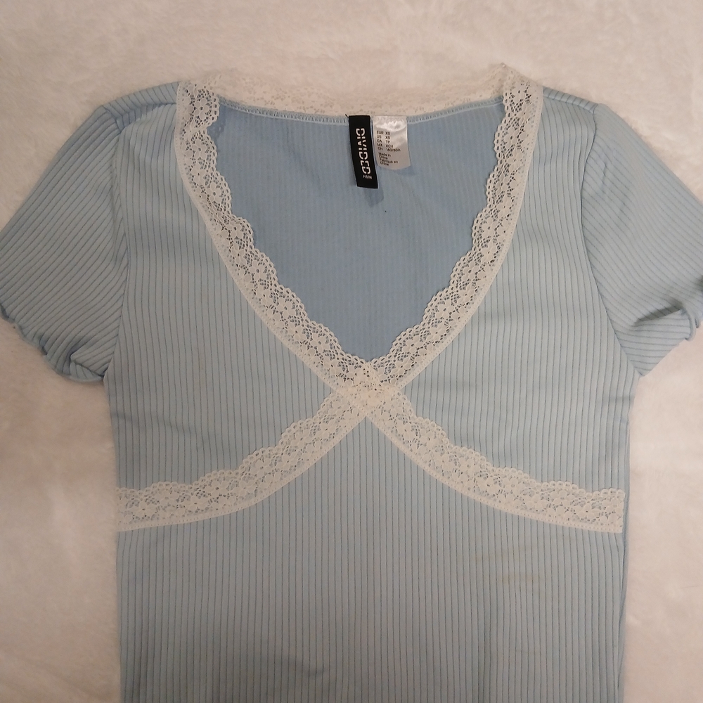 H&M Light Blue Lace Trim Tank Top